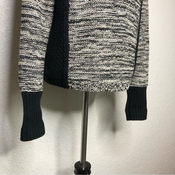 White + Warren black and cream full zip cardigan sweater jacket size Large - Picture 9 of 14